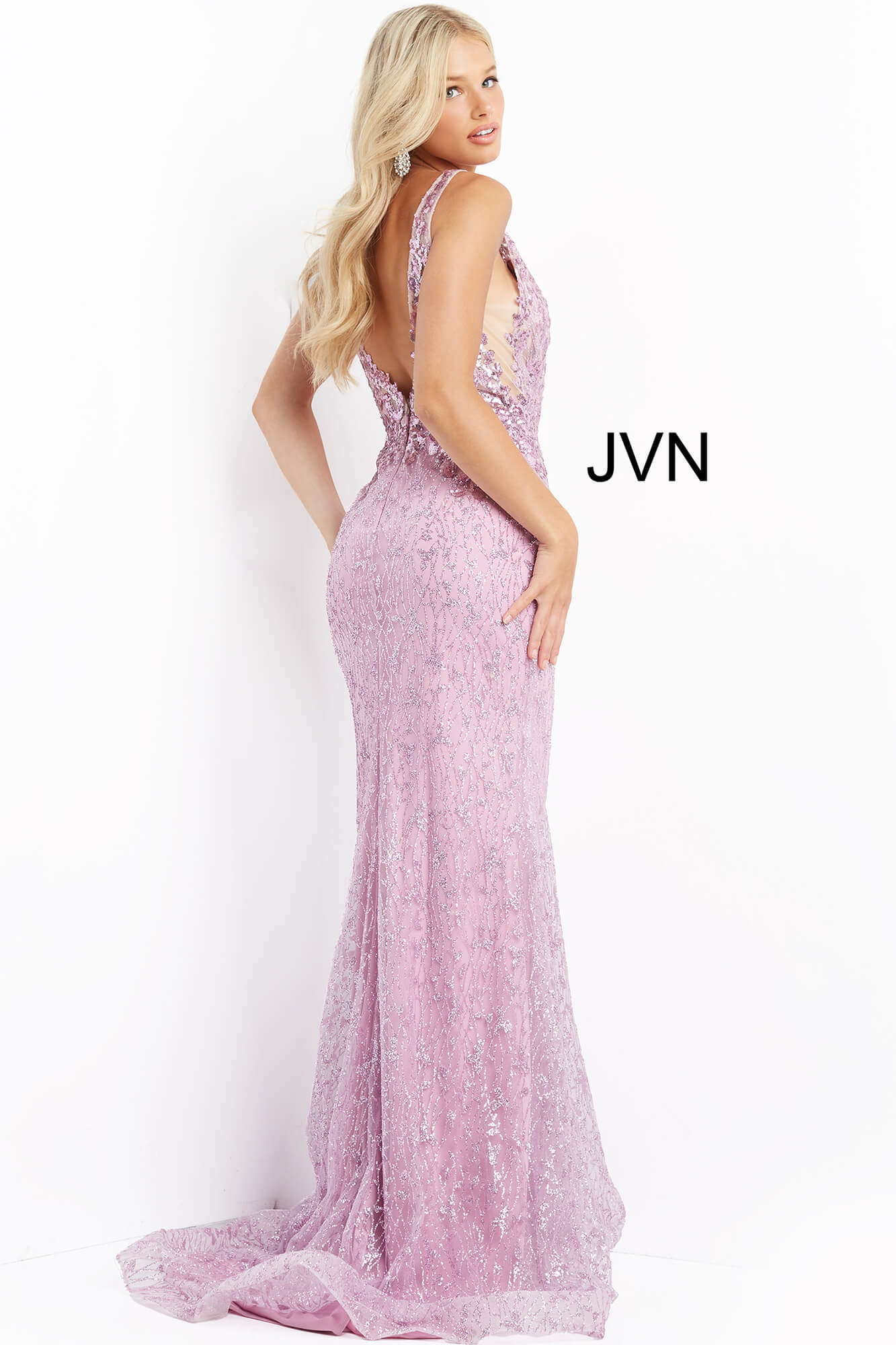 JVN08418 Fuchsia Embellished Bodice Sheath Prom Dress JVN